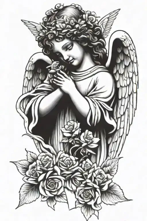 Angel Statue Holding Flowers