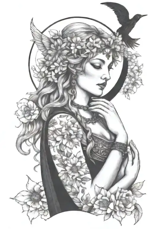 Freya Goddess With Daisies Moon And Wings