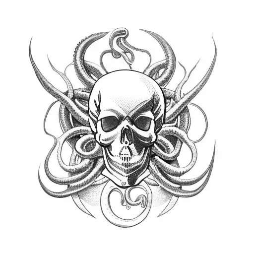 Full Body Skull Holding A Scythe With Tentacles Behind