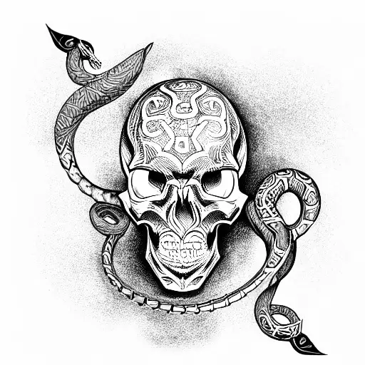 Skull With Serpent Crawling Thru It