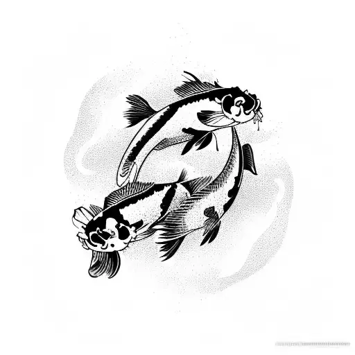 Two Koi Fish Swiming In The Same Direction