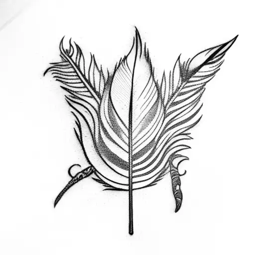 Feather Quill That Turns To Flames With A Half Of Leaves