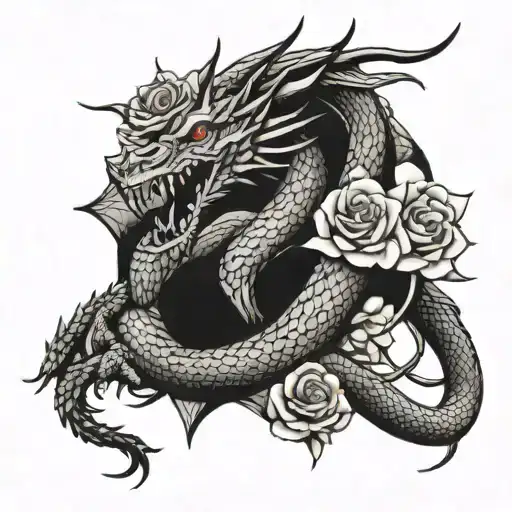Dragon With A Rose Intertwined