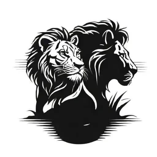 Simba And Mufasa Silhouettes Reflecting In Water