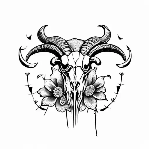 Ram Skull With Flower