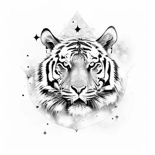 A Majestic Tiger Surrounded By Stars And Galaxies