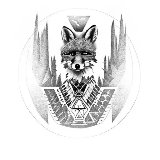 Native American Woman Alongside A Fox Steampunk Design With A Back Drop Of Nature Into Industrialism