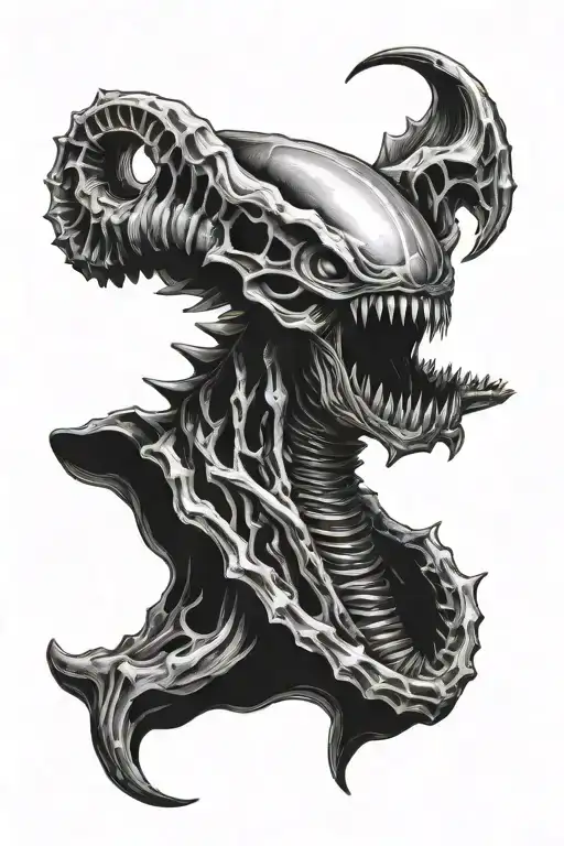 Xenomorph Detailed Black And White Tattoo Design
