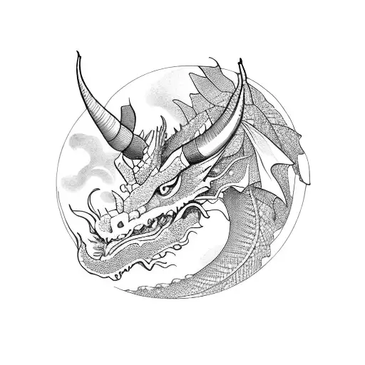 Elegant Dragon With Horns Surrounded By Tropical Plants