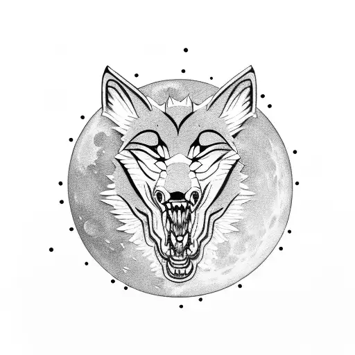A Muscular Wolf Howling At The Moon In A Yin And Yang Style
