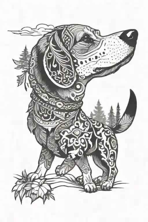 Beagle Dog Shaman Style In Forest Landscape