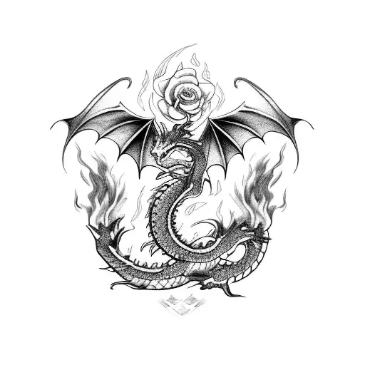 Dragon On Fire With Roses