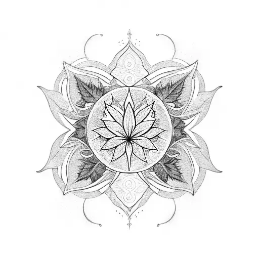 A Blackwork Tattoo Of A Virgo Symbol Formed By Intertwining Marijuana Leaves And Smoke