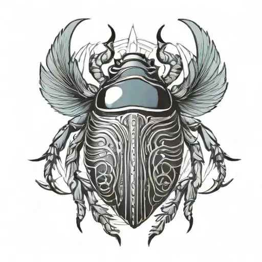 A Stylized Sacred Scarab Beetle And Egyptian Eye Intertwined In A Cosmic Design