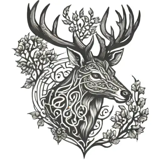 Celtic Deer Head With Trees