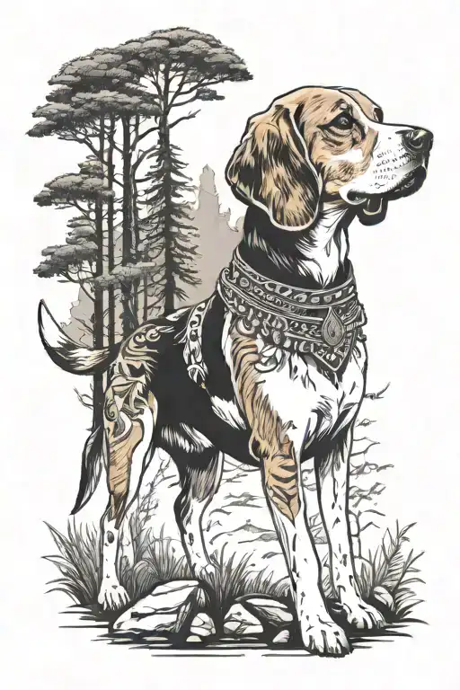 Beagle Dog Shaman Style In Forest Landscape