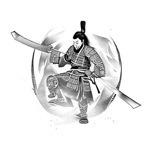 A Samurai Warrior Wielding A Katana In A Fierce Battle With A Dragon