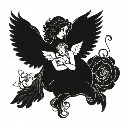 Amor And Psyche Depicted In A Vintage School Book Illustration Style