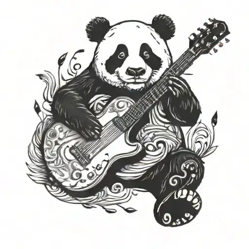 A Panda Playing A Guitar Surrounded By Musical Notes