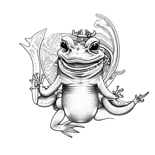 Samurai Frog Riding An Axolotl Like A Horse