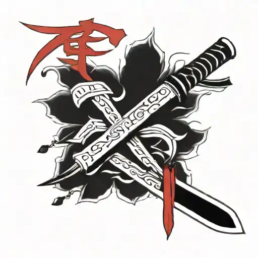 Japanese Tanto Blade With Kanji On The Blade Forearm Tattoo Black And Red