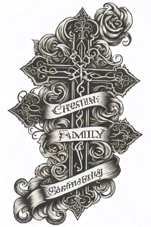 Christian Cross With Writing Family Posing