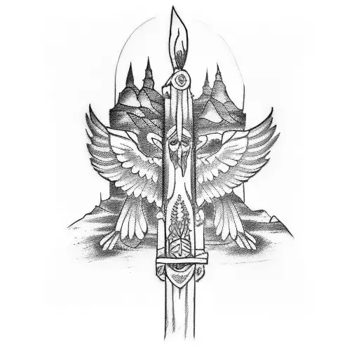 A Sketch-style Tattoo Of A Totem Pole Featuring Biblical Scenes