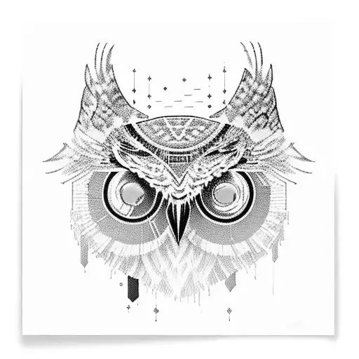 Owl In Cyberpunk Style With Glitch