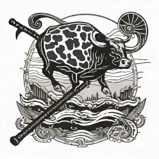 A Hockey Stick Morphing Into A Fishing Rod With A Cow Pattern Design