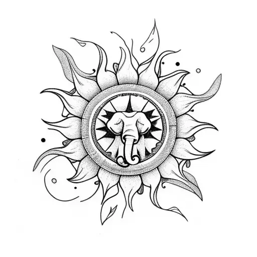 Sun And Elephant And Forget Me Not Flower