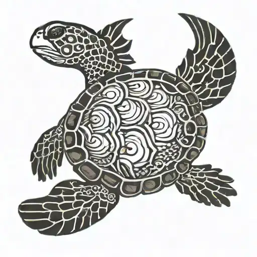 A Turtle Swimming Through A Coral Reef Surrounded By Colorful Fish