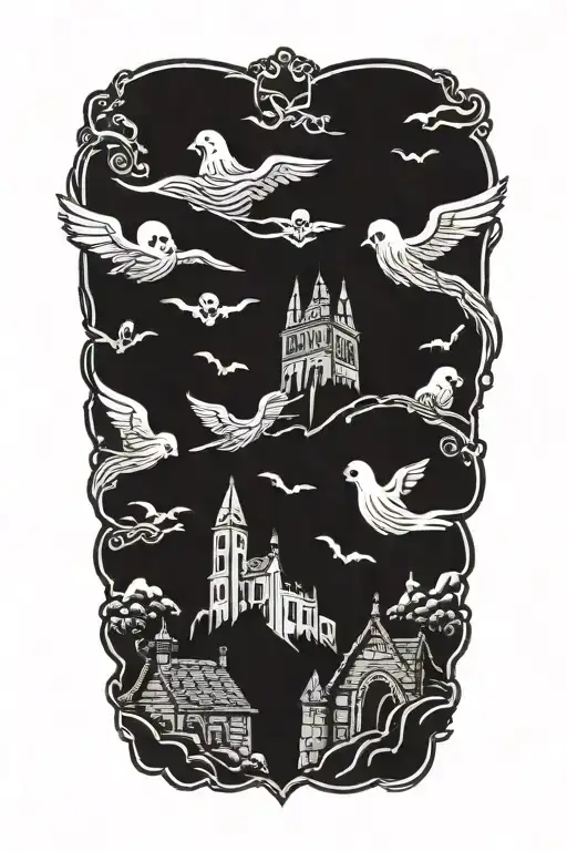 Graves With Creepy Ghost Flying Up In The Sky