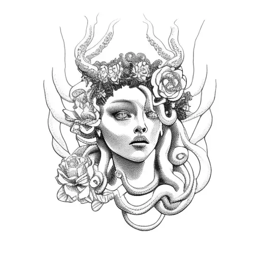 Medusa With Crown Of Flowers