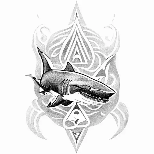 Polynesian Shark In A Fierce Battle With A Mythical Sea Creature