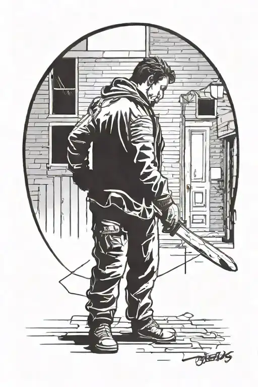 A Silhouette Of Michael Myers Holding A Knife In A Dark Alley