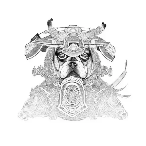 A Loyal Dog Companion Adorned In Traditional Samurai Armor