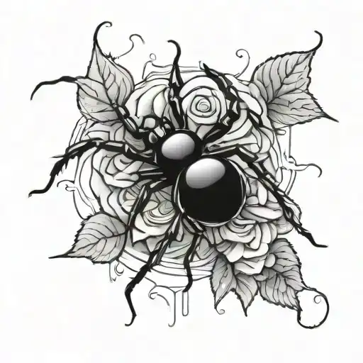 A Black Widow Spider Crawling Out Of A Rose With Smoke Swirling Around It