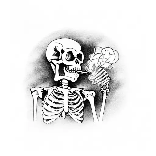 Skeleton Throwing A Molotov Cocktail Smoking A Cigarette