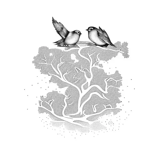 Three Birds Twisted Around A Tree