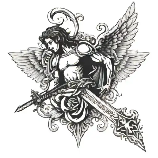 A Chrome Hearts-inspired Angel With A Sword And Sacred Heart Design