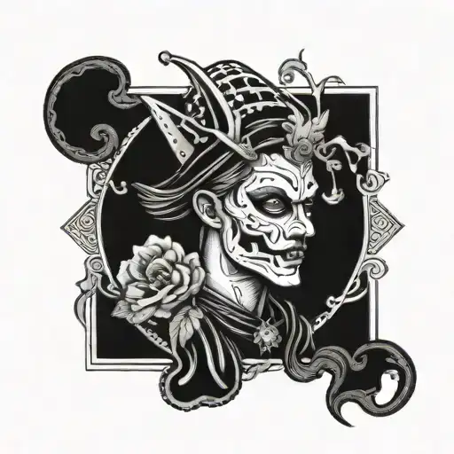 The Fool Tarot Card With A Mask Overlay