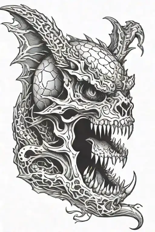Dragon Merging Into A Deformed Skull