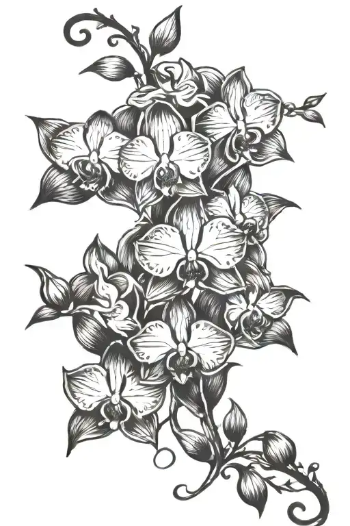 Vine Tattoo From Right Thigh To Left Breast With Orchids