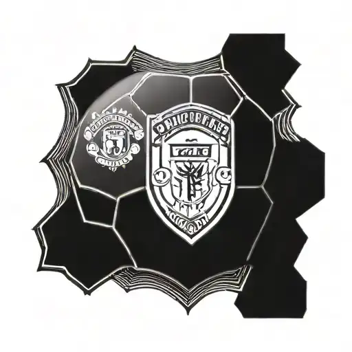 A Blackwork Tattoo Of A Football With The Manchester United Logo Incorporated