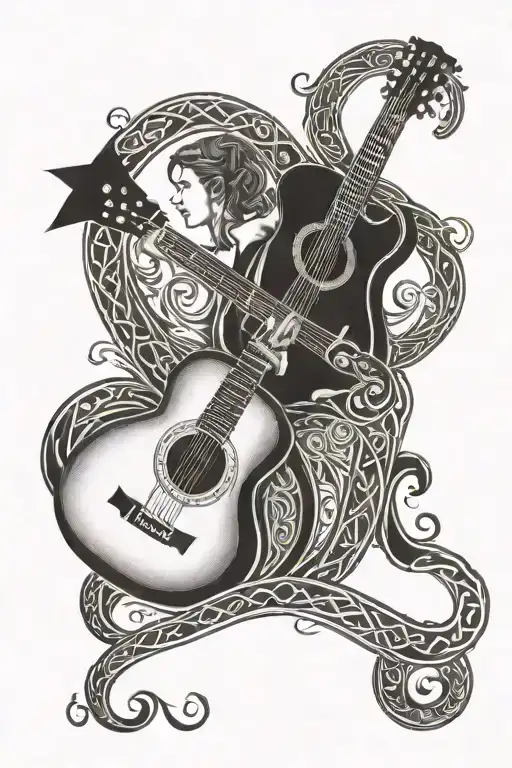 Guitar And Celtic And A Son And Daughter With Initials E And Initial A