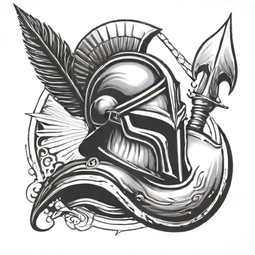Spartan Helmet With Spear And A Shield
