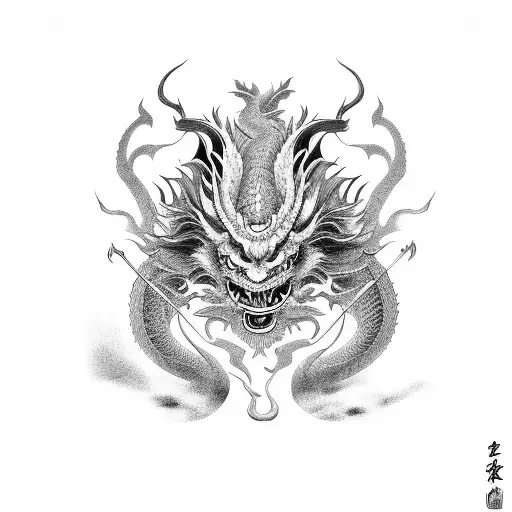 Chinese Dragon With Oni Mask