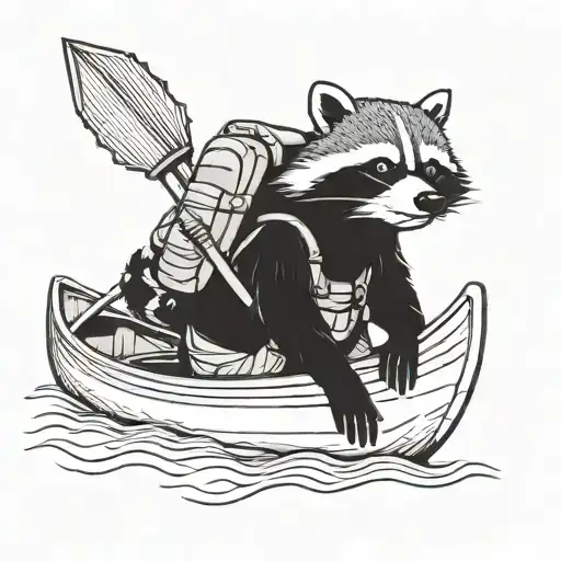 A Cartoon Raccoon Wearing A Backpack In A Canoe Full Of Bananas