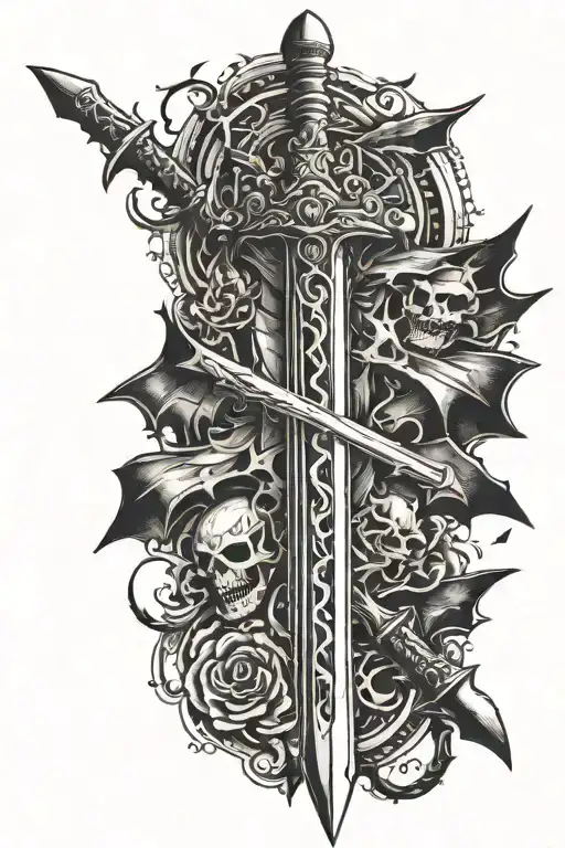 A Medium Sword With Bats Around It