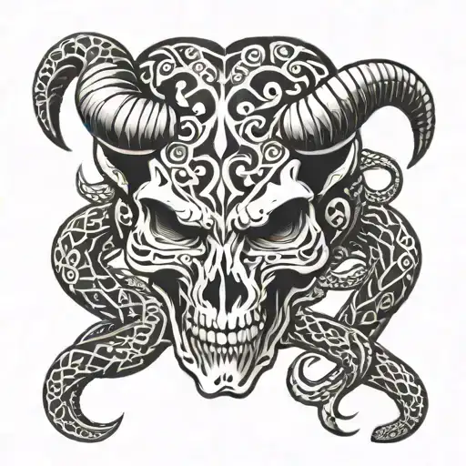 Skull Of A Bull And Snake Tribal